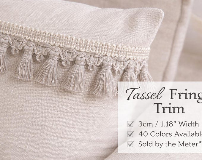 Tassel Fringe Trim 3cm (1.18") | Decorative Tassel Trim by the Meter | Curtain, Pillow & Upholstery Trim | 41 Colors Available