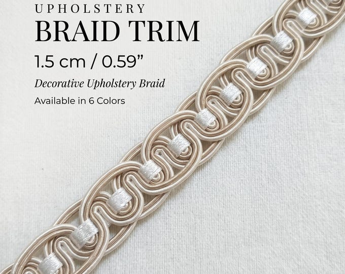 Luxury Upholstery Braid Trim 1.5cm (0.59") | Decorative Gimp Trim for Furniture, Cushions & Curtains | Sewing Trim | 6 Colors