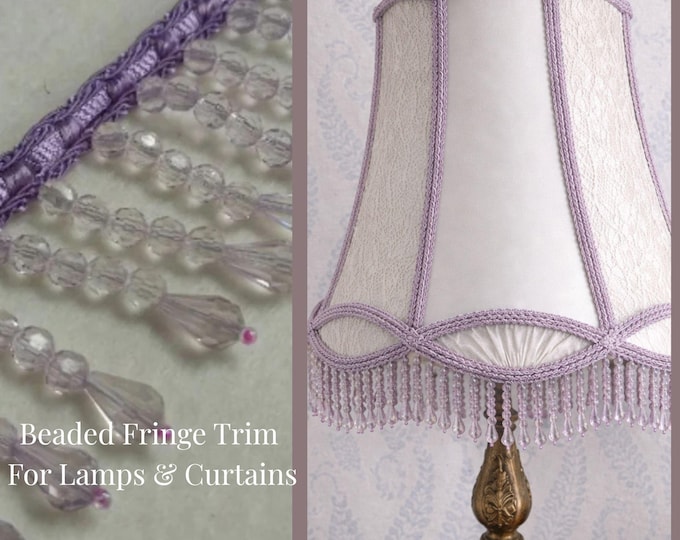 Beaded Fringe Trim for Curtains & Lampshades |Crystal Curtain Trim Decorative Upholstery Fringe | Luxury Lamp Shade Trim | Sold by the Meter