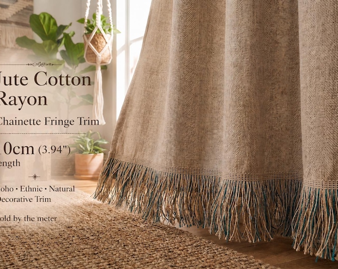Boho Jute Cotton Rayon Chainette Fringe Trim | 10cm - 3.94" Decorative Tassel Trim | Upholstery, Curtains & DIY Sewing Trim