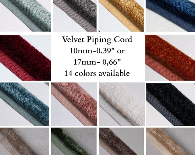 Velvet Piping Cord 10mm-0.39" or 17mm- 0,66''|10 Colors available/soft velvet cord/velvet piping trim/upholstery,cushions trim,dyi cord.