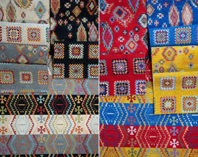 Ethnic Jacquard Upholstery Fabric | Double Width 280cm-108 inches Cushions, Upholstery, Decoration  Bohemian, boho, multicolor Fabric