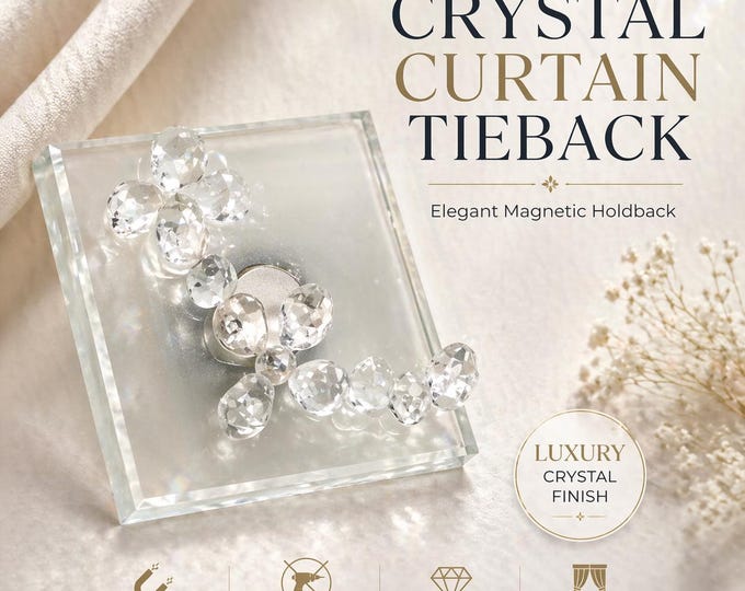 Magnetic Curtain Tieback Crystal Flower – Transparent Holdback for Drapes, Luxury Beaded Curtain Clip, No Drill Window Decor
