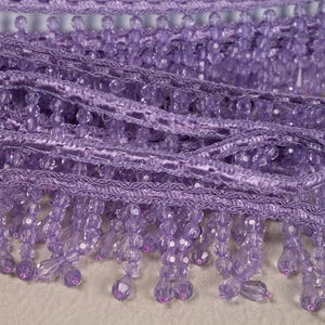 Purple Crystal Beads Fringe Trimming | 5cm - 2 inches Height Luxury Beaded Fringe Trims