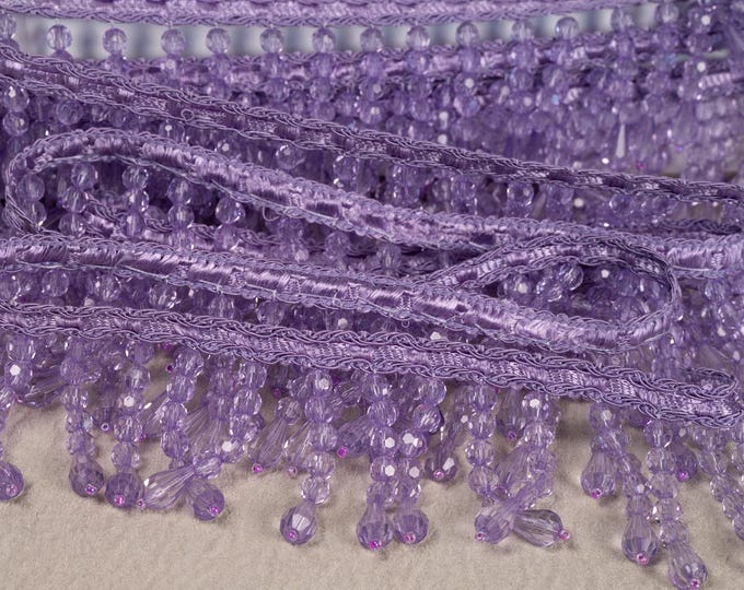 Purple Crystal Beads Fringe Trimming | 5cm - 2 inches Height Luxury Beaded Fringe Trims