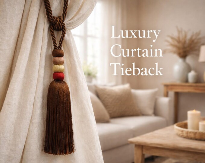 Luxury Barrel Tassel Curtain Tieback – Decorative Rope Holdback for Drapes – Elegant Window Tie Back – 5 Colors