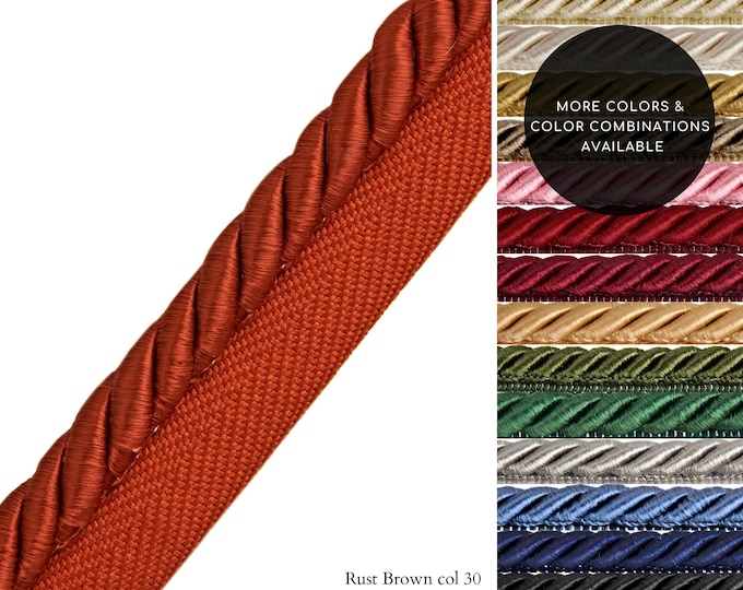 10mm or 6mm Rayon Twisted Flanged Piping Cord |Rust Brown Upholstery Piping Cord by the meter