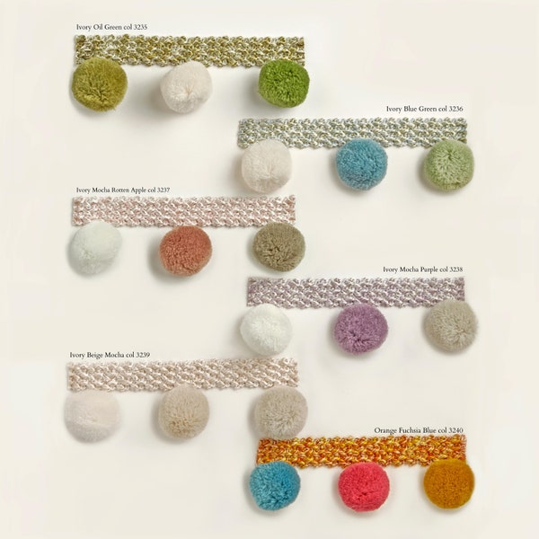 Bordure à pompons multicolore | 4,5 cm-1,77 pouces de hauteur Bordure à pompons en ruban de dentelle de qualité | Vendu au mètre (1,09 yards)