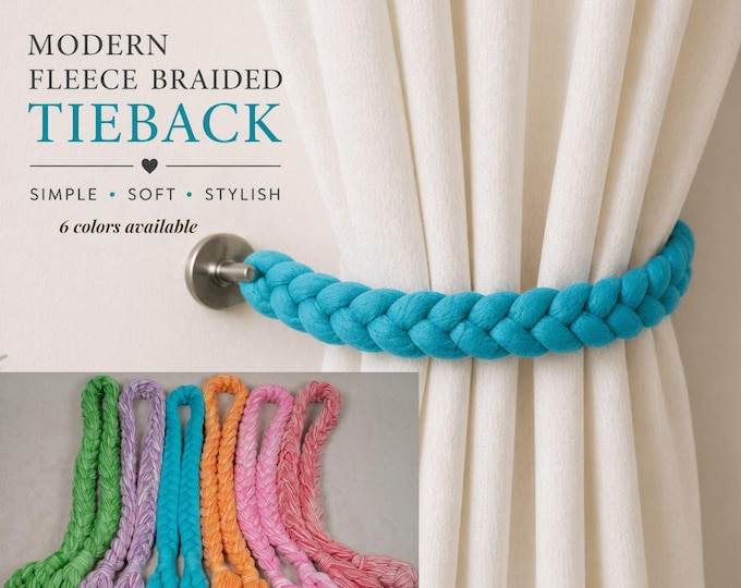 Chunky Braided Curtain Tieback | Soft Fleece Rope Holdback | Colorful Curtain Tie Back | Modern Drapery Decor | 6 Colors Available
