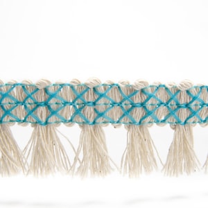 2.5 cm-1" Ivory Turquoise Bohemian Ethnic Cotton Tassel fringe trim| 2.5 cm-1 inch cotton tassel trim fringes by meter (39"/1.09yards)