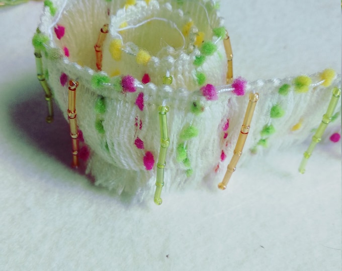 Multicolor brush fringe with beads/4 cm width decoration embellishment brush fringe trim with beads