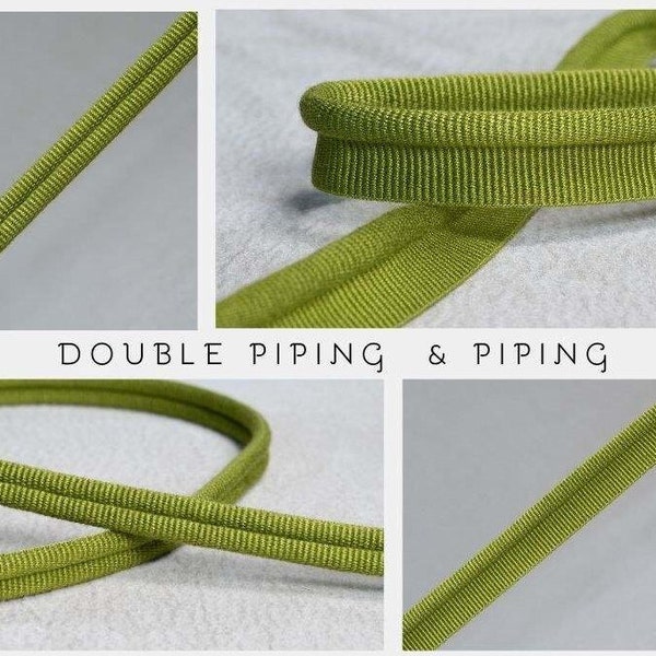 Green Double Piping Cord or Piping |10mm-0.39" double gimp piping or 5mm - 0.19" Flanged Piping|Double Upholstery Gimp Trim