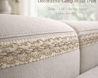 Upholstery Gimp Braid Trim 3cm (1.18") | Upholstery Decorative Trim by the Meter | Sofa & Curtain Edge Trim | Luxury Braid Trim 6 Colors