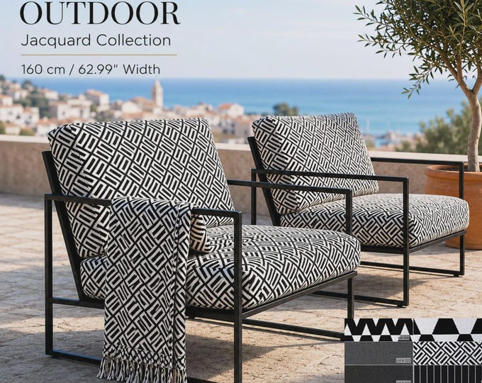 Black & White Outdoor Jacquard Upholstery Fabric | 160cm -  62.99 inches width
