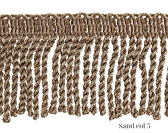 Garniture à franges en rayonne de 6 cm-2,36 po. | 3 mm de chaque chaîne | Garniture à franges en lingots de sable | Vendu au mètre