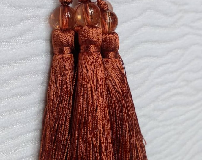 Rust Brown Mini  Tassel With Beads | 9cm-3.54 inches Height With Loop | Silky Colorful Tassel