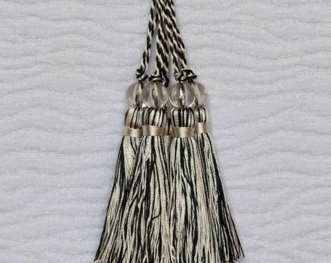 Black & White Mini Tassel With Beads | 9cm-3.54 inches Height With Loop | Silky Colorful Tassel