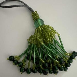 Green Tassel With Beads and Crystals.|8.5cm-3.35 inches beaded tassel plus loop.