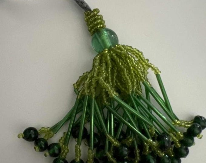 Green Tassel With Beads and Crystals.|8.5cm-3.35 inches beaded tassel plus loop.