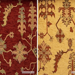 Classic Floral Chenille Jacquard Upholstery Fabric | 140cm-55&quot; Width Bordeaux Brown & Gold Rust Brown Upholstery Fabric