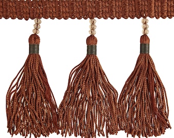 Brown Tassel Fringe Trim With Beads and Wire|11 cm - 4 inches  Height Tassel Fringe Trims