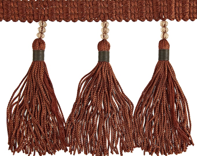 Brown Tassel Fringe Trim With Beads and Wire|11 cm - 4 inches  Height Tassel Fringe Trims