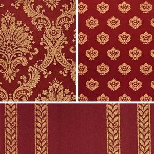 Red Gold Classic Damask Jacquard Curtains-drapes, Upholstery Fabric | Double Width 280 cm - 110 inches