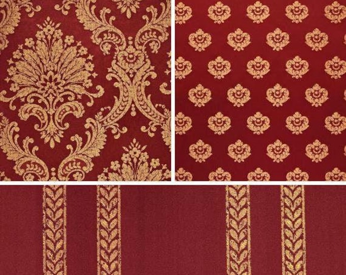 Red Gold Classic Damask Jacquard Curtains-drapes, Upholstery Fabric | Double Width 280 cm - 110 inches