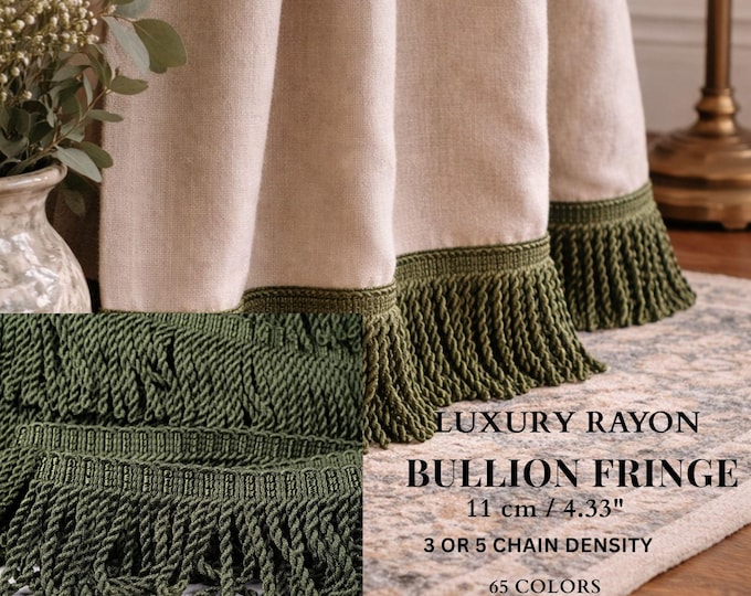 Luxury Rayon Bullion Fringe Trim 11cm | 3 or 5 Chain Density | Upholstery Curtain Drapery Fringe | 65 Colors | Sold by the Meter