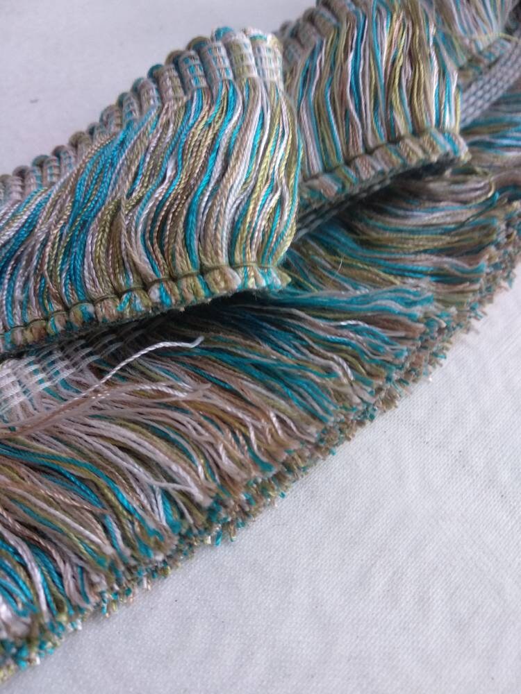 Blue Gold Ivory Rayon Brush Fringe Trimming 5cm1.96 Height