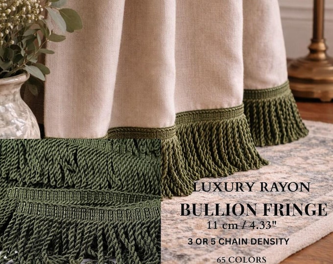 Luxury Rayon Bullion Fringe Trim 11cm | 3 or 5 Chain Density | Upholstery Curtain Drapery Fringe | 65 Colors | Sold by the Meter
