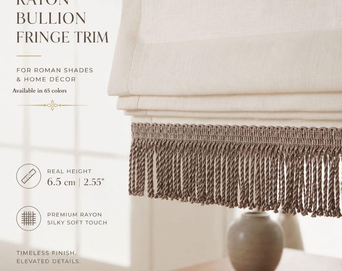Rayon Bullion Fringe Trim 6.5cm (2.55") | Decorative Curtain & Upholstery Trim | Luxury Drapery Fringe | 65 Colors