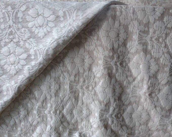Damask Ivory Beige Cotton Floral Upholstery Fabric | Double Height 280cm - 110inches Floral Upholstery Fabric | Sold by the meter