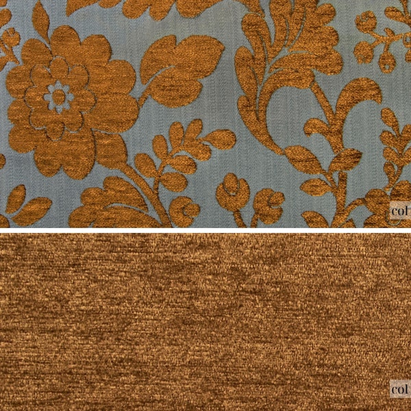 Velvet Ariadne Blue Grey Bronze Classic Chenille Upholstery Fabric | 280 cm - 110 inches width