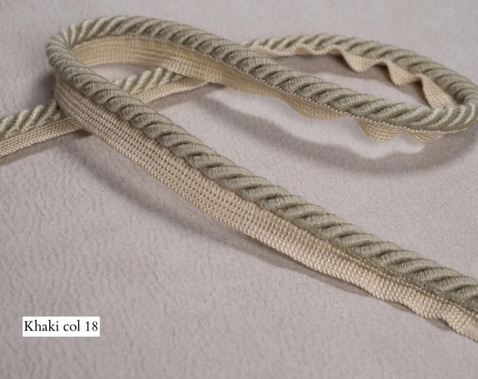 10mm or 6mm Relax Flanged Piping Cord | Khaki Green Thick Upholstery Cord with Tape | Sold by the meter