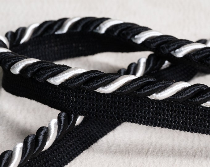 Black & Offwhite  Rayon Flanged Piping Cord| 10mm (0.39")Twisted Cord, Piping Cord, Cushions Trim, Upholstery Trim| Piping Cord by the meter