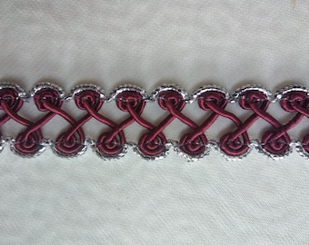 Red Silver Gimp Braid Trim | 2 cm thick  upholstery braid gimp trimming