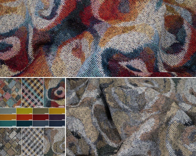 Jacquard Cotton Gobelin & Velvet Upholstery Fabric | 280 cm - 110 inches width Ethnic Boho Upholstery Fabric | Sold by the meter