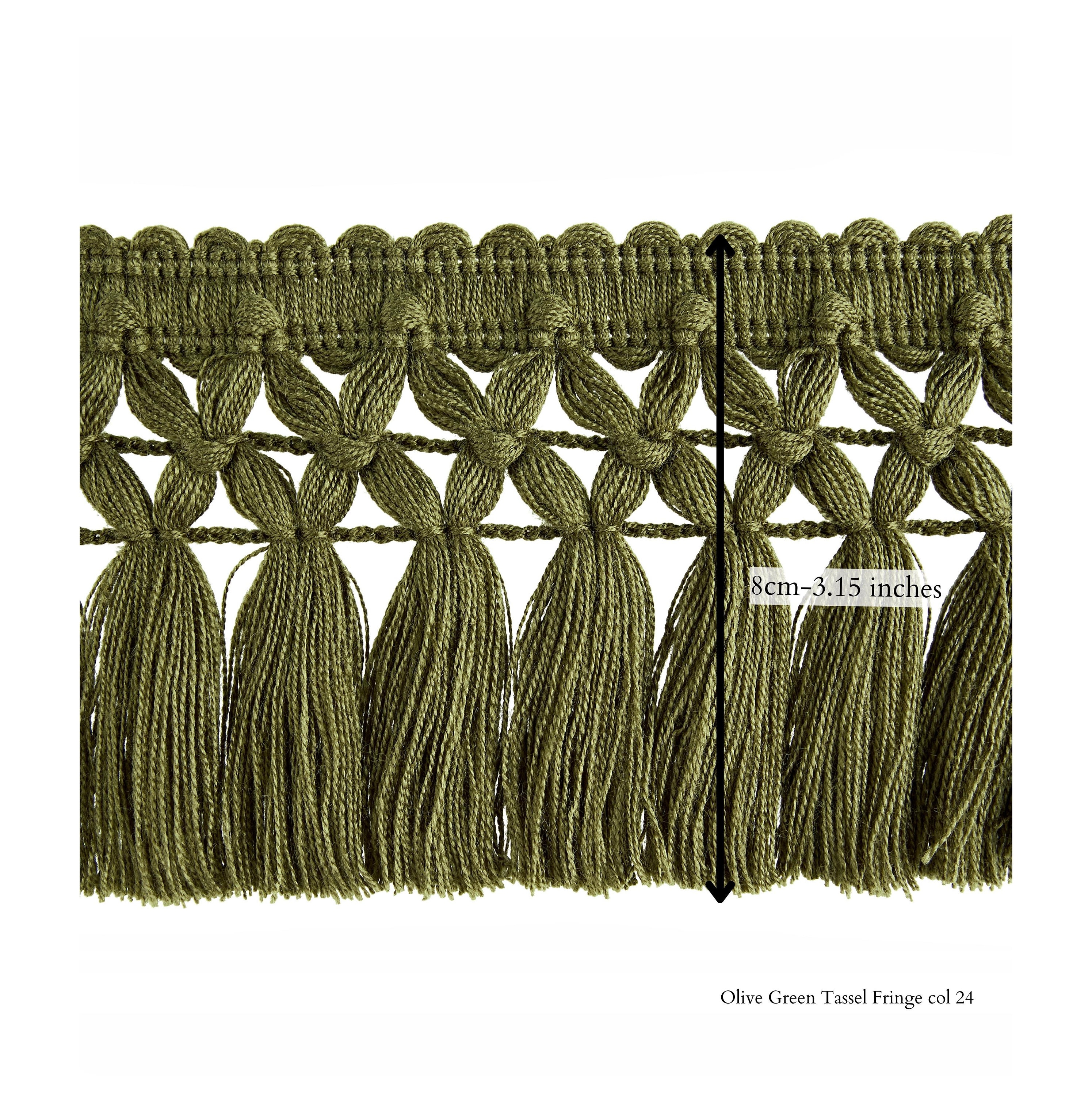 Olive green ribbon with fringes on one side - Applique - lace