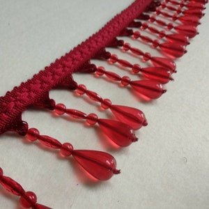 Red beads fringe trim/10 cm - 3.94 inches heightbeaded fringe trim embellishmenta