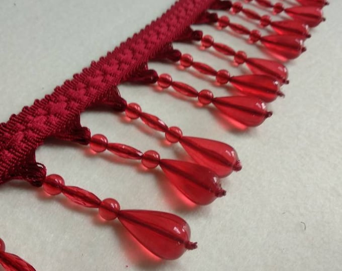 Red beads fringe trim/10 cm - 3.94 inches heightbeaded fringe trim embellishmenta
