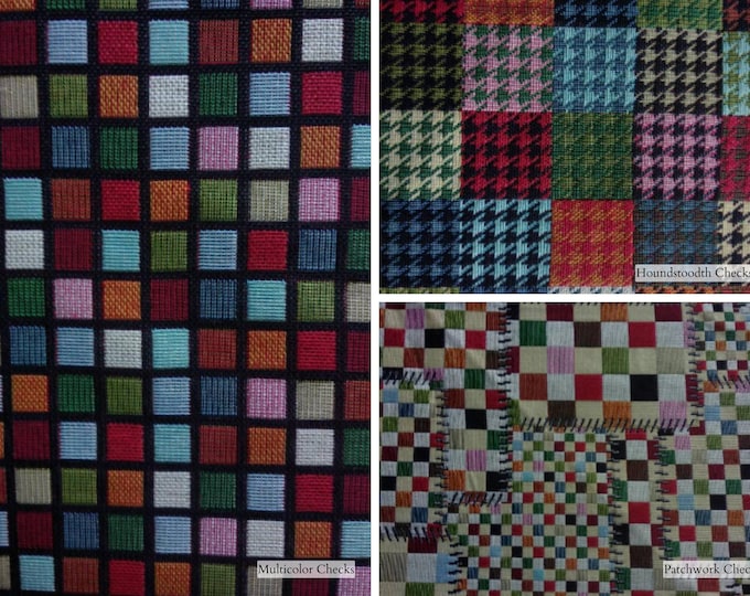 Multicolor Checks Cotton Upholstery Fabric | 280cm-110" Double Width Geometric Multicolor Upholstery | Sold by meter (39"/1.09yards)
