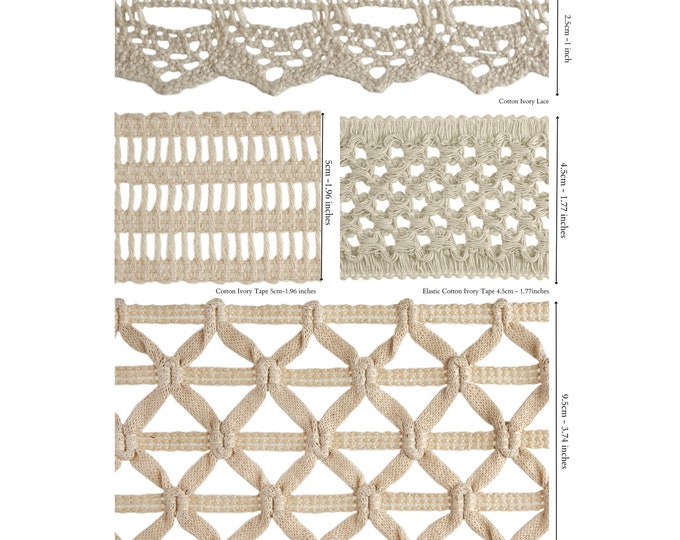 Natural Ivory 100% Cotton Wide Braid Trims | 2.5cm-1" lace ribbon | 5cm-1.96"Tape | 9.5cm - 3.74 inches Width Upholstery Braided Gimp