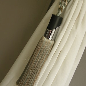 Gray Beige Black Wood-Inox Metal Tassel Luxury Contemporary Tieback Curtains Holdbacks