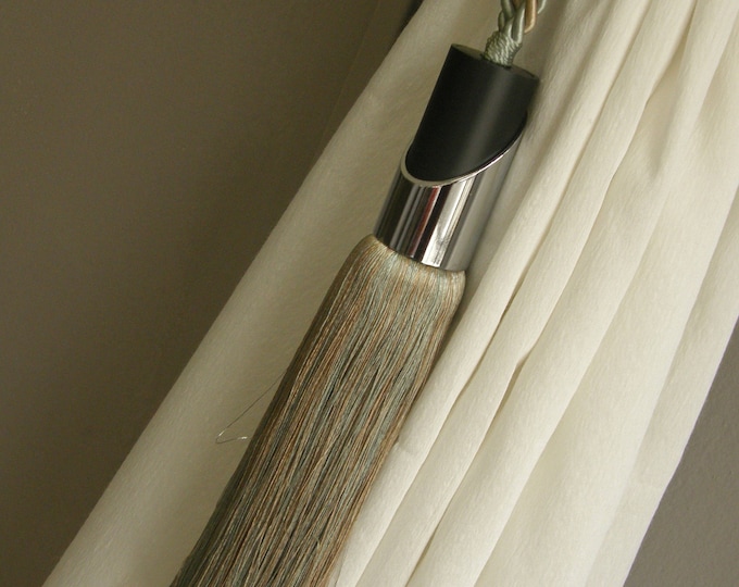 Gray Beige Black Wood-Inox Metal Tassel Luxury Contemporary Tieback Curtains Holdbacks