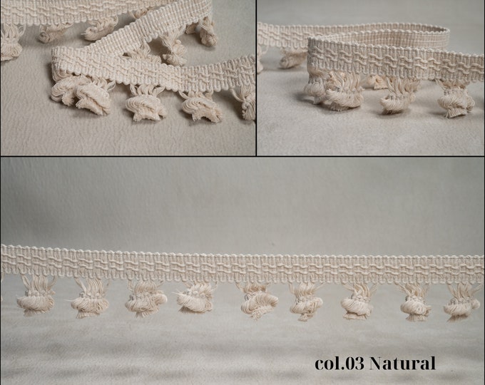 Natural 100% Cotton Fringe Trimming | 4.7 cm - 1.85 inches Tassel and Onion Fringe Trim