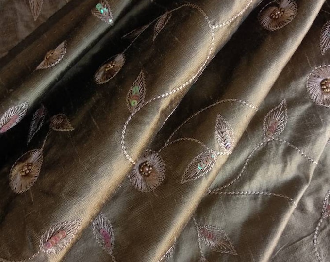 100% Silk Taffeta Curtains Embroidered Fabric| Double Height 280cm-110 inches