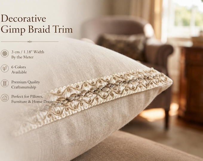 Decorative Gimp Braid Trim 3cm (1.18") | Luxury Upholstery & Curtain Trim | Elegant Furniture Braid | Sold by the Meter | 6 Colors