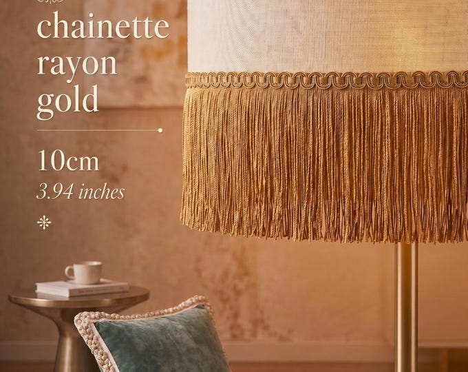 Gold Chainette Fringe Trim – 10cm / 4" Decorative Fringe for Lampshades, Curtains & Cushions | Upholstery Trim