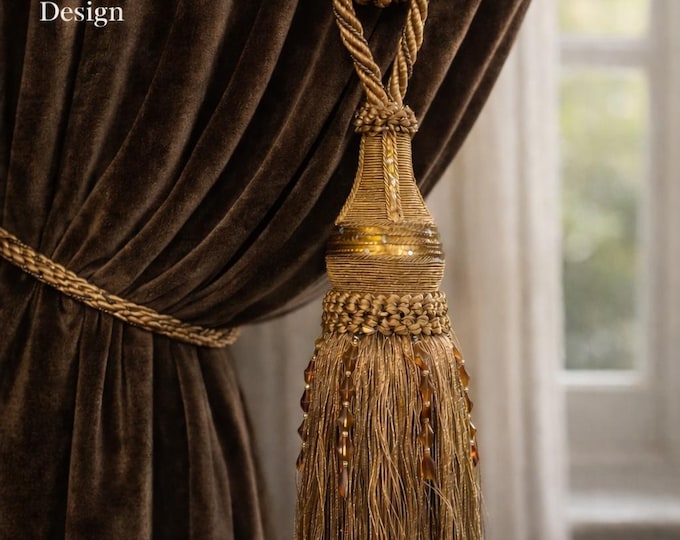 Royal Victorian Curtain Tassel Tieback – Heavy Beaded Traditional Drapery Holdback 35cm